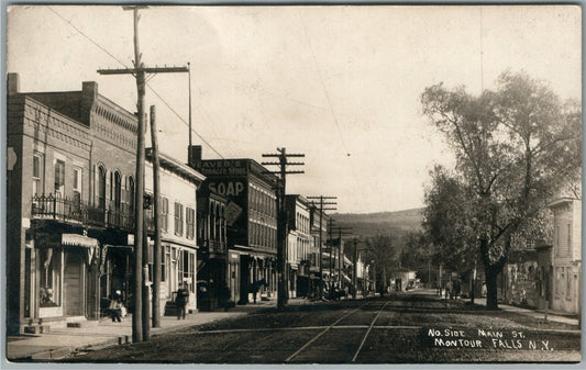 MONTOUR FALLS NY MAIN STREET ANTIQUE REAL PHOTO POSTCARD RPPC