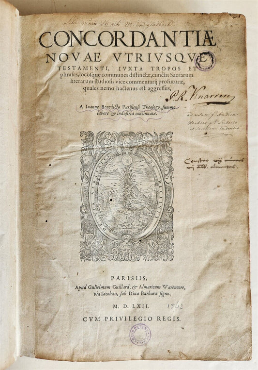 1562 BIBLE CONCORDANCE by JEAN BENOIT antique Concordantiae Novae Testamenti