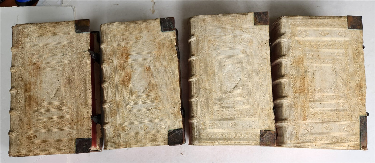 1690 PIGSKIN BOUND 4 FOLIO LAW BOOKS antique by D. D. Emanuelis Gonzalez Tellez