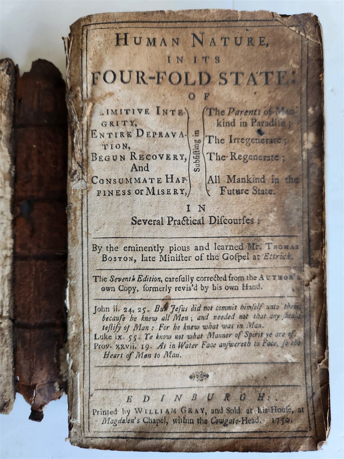 1750 HUMAN NATURE in its FOUR-FOLD STATE by THOMAS BOSTON antique