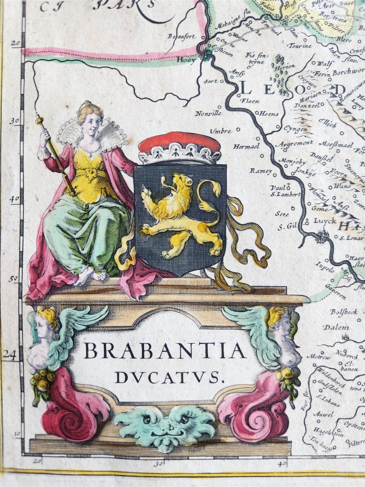 1640 BRABANT BELGIUM MAP by WILLEM BLAEU antique AUTHENTIC hand colored