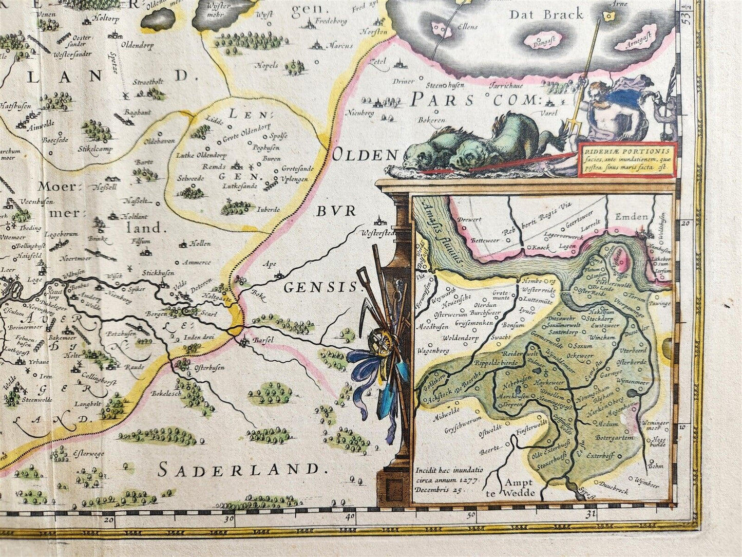 1640 MAP of GERMANY OSTFRIESLAND by WILLEM BLAEU antique AUTHENTIC hand colored