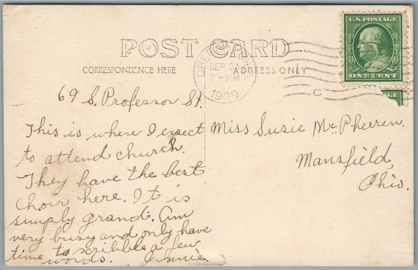 OBERLIN OH CHURCH ANTIQUE REAL PHOTO POSTCARD RPPC