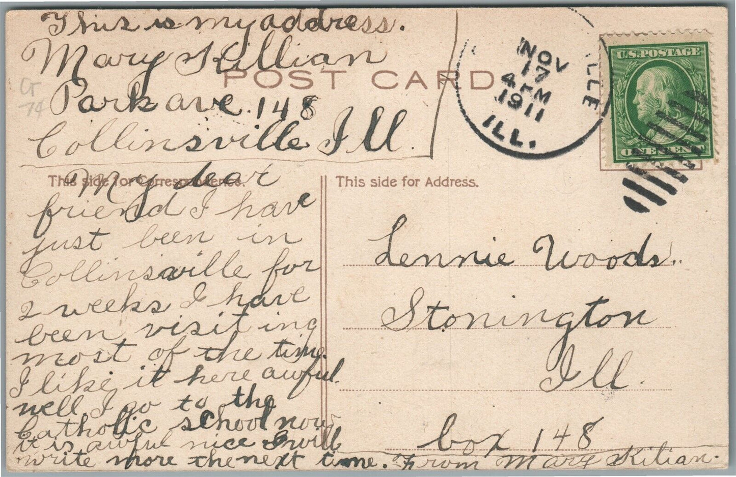 COLLINSVILLE IL MAIN STREET ANTIQUE POSTCARD