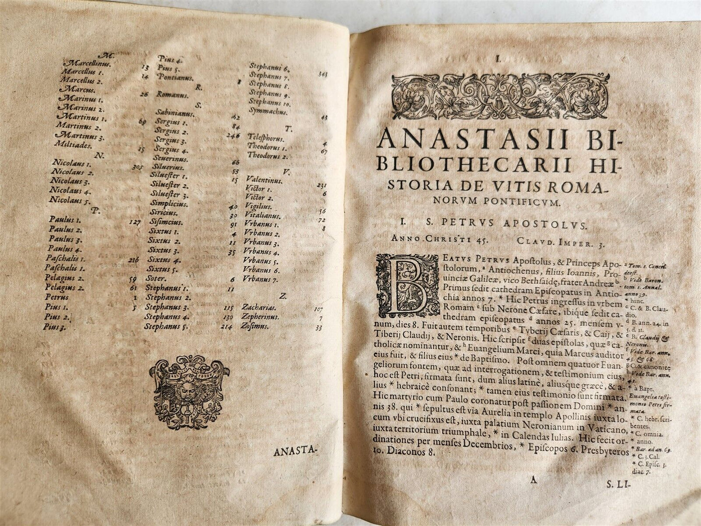 1602 HISTORY of POPES by Anastasius Bibliothecarius antique VELLUM
