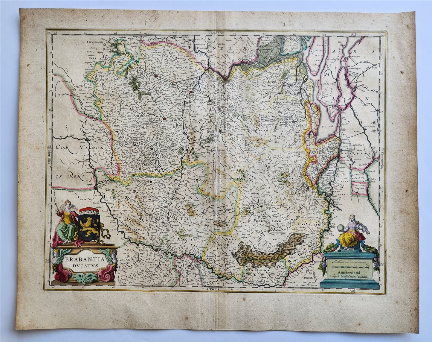 1640 BRABANT BELGIUM MAP by WILLEM BLAEU antique AUTHENTIC hand colored