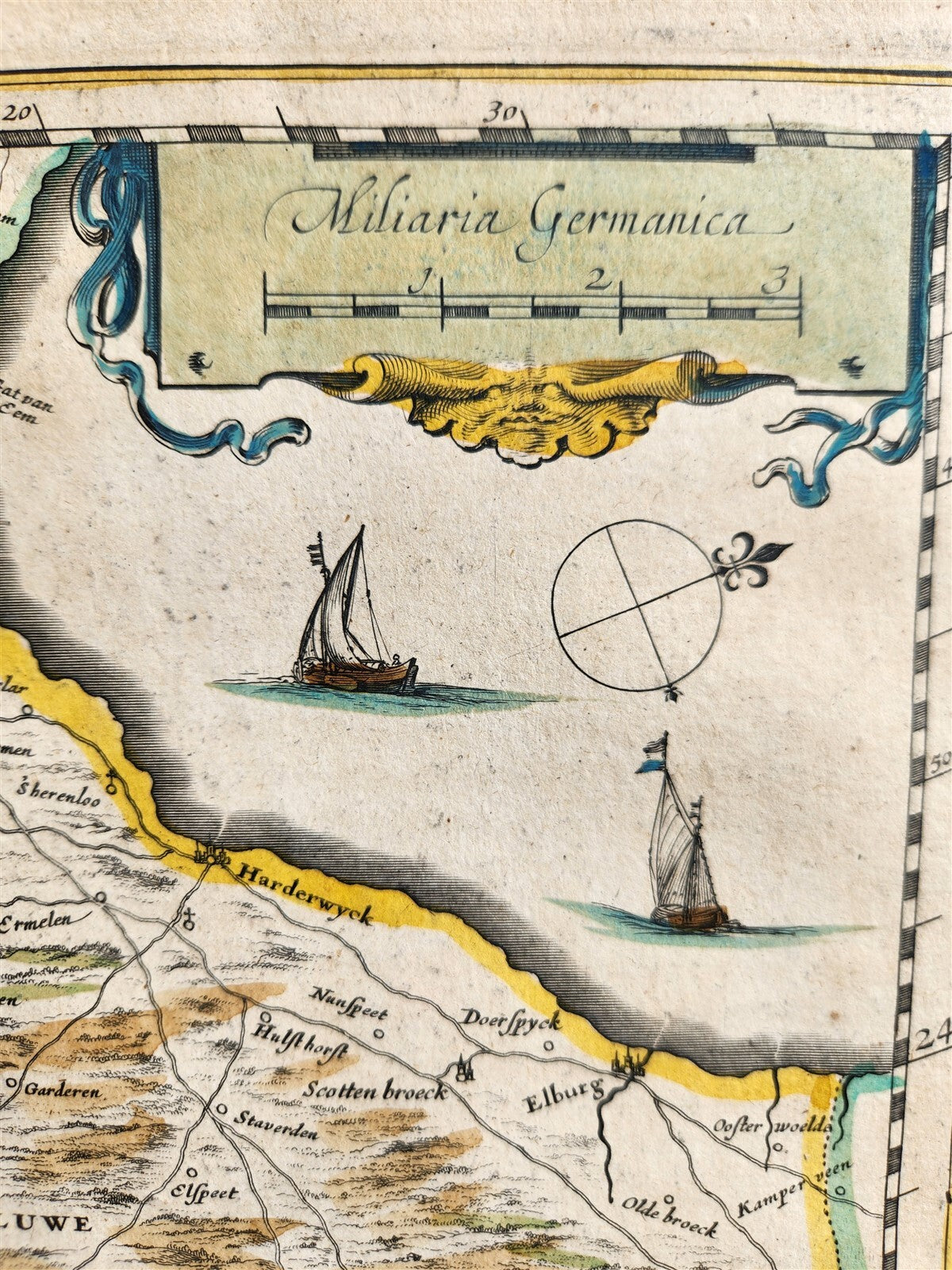 1640 MAP of GELDERLAND NETHERLANDS by WILLEM BLAEU antique AUTHENTIC handcolored