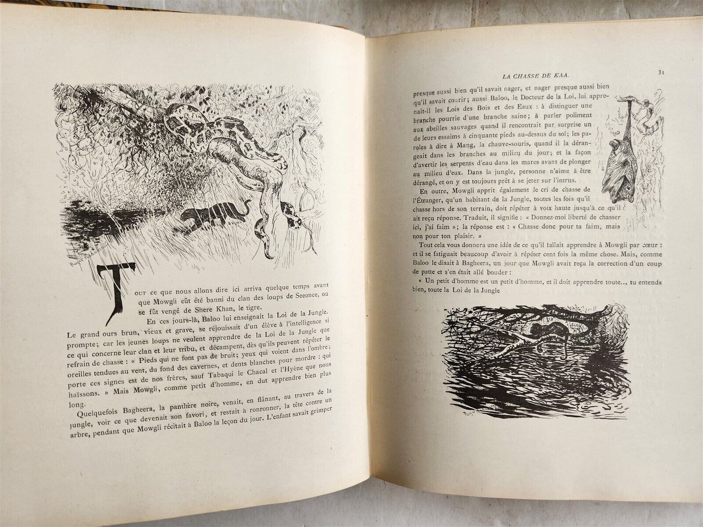 1925-1938 JUNGLE BOOK by KIPLING antique 2 VOLS ILLUSTRATED by Roger Reboussin