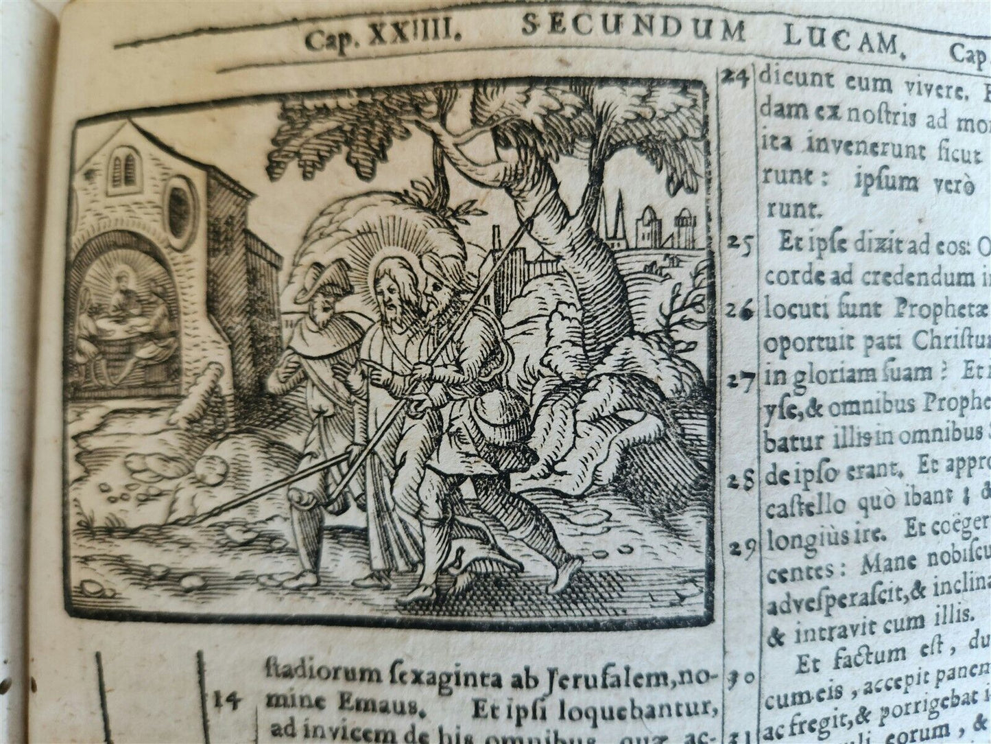 1602 BIBLE in LATIN ILLUSTRATED w/ MAP & NUMEROUS WOODCUTS antique