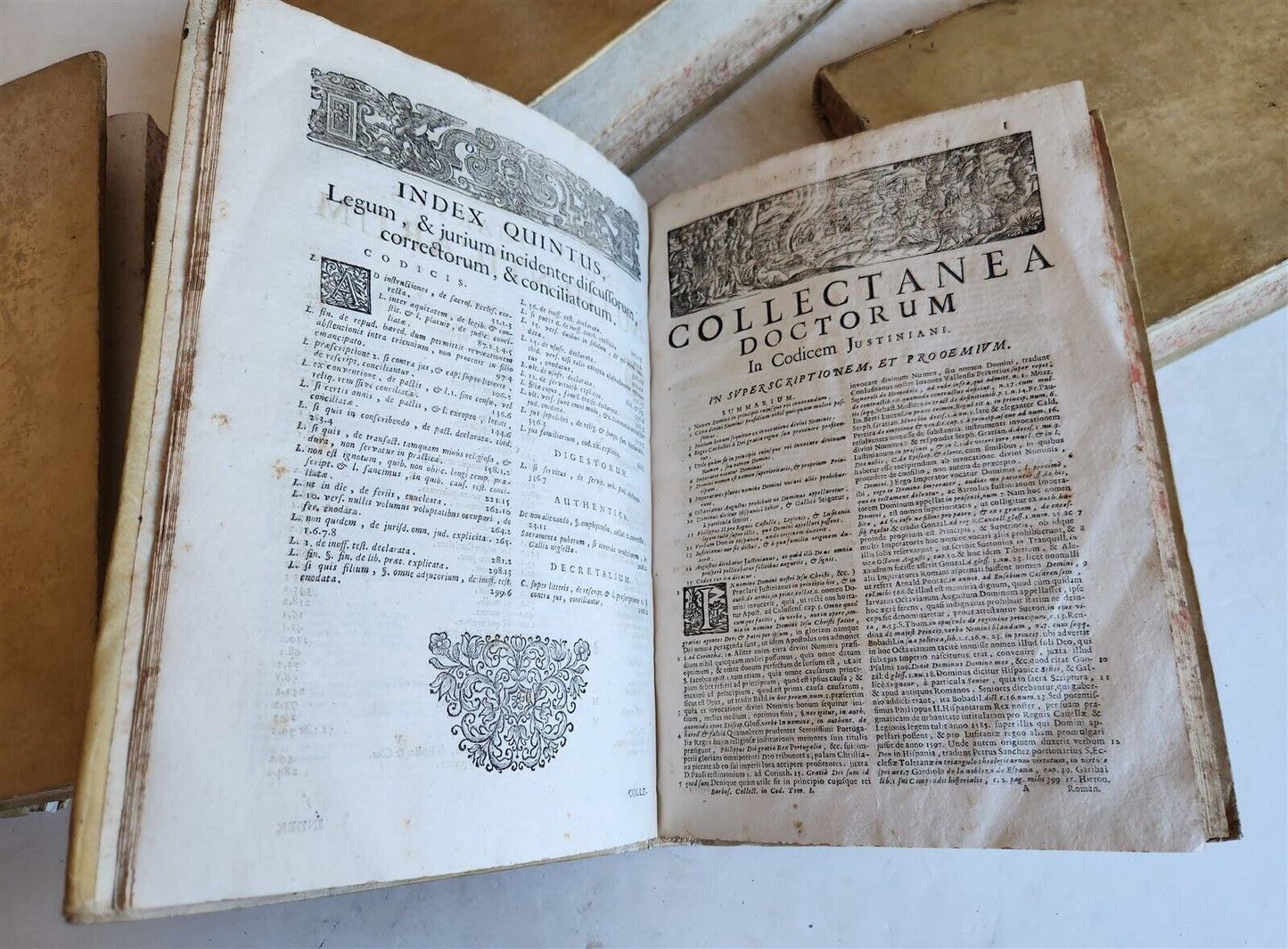 1701-1715 CANON LAW 6 FOLIO VOLUMES by AUGUSTINI BARBOSAE antique VELLUM BINDING