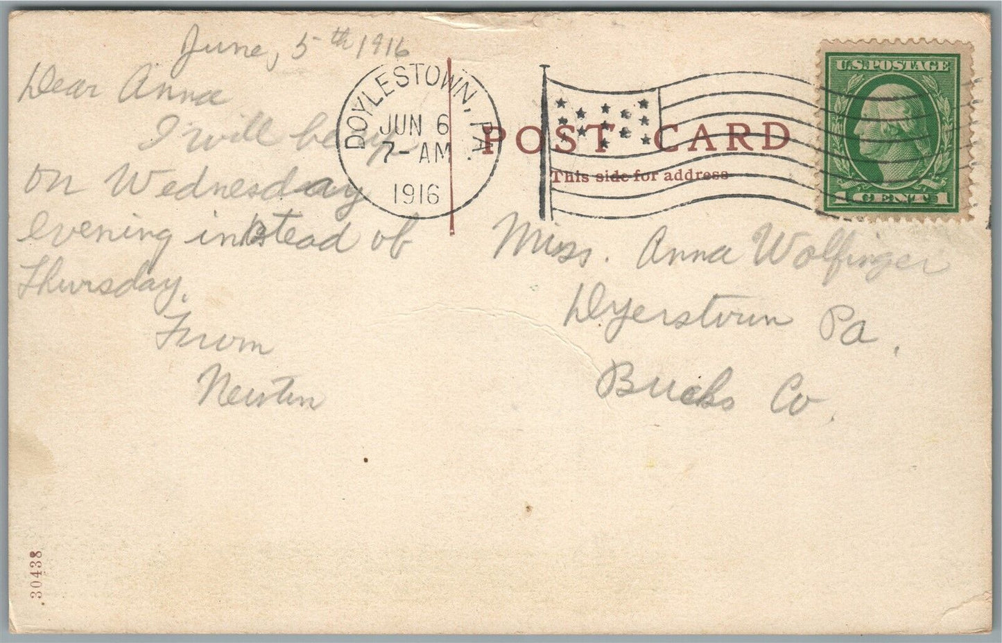 DOYLESTOWN PA BUCKS CO. JAIL ANTIQUE POSTCARD
