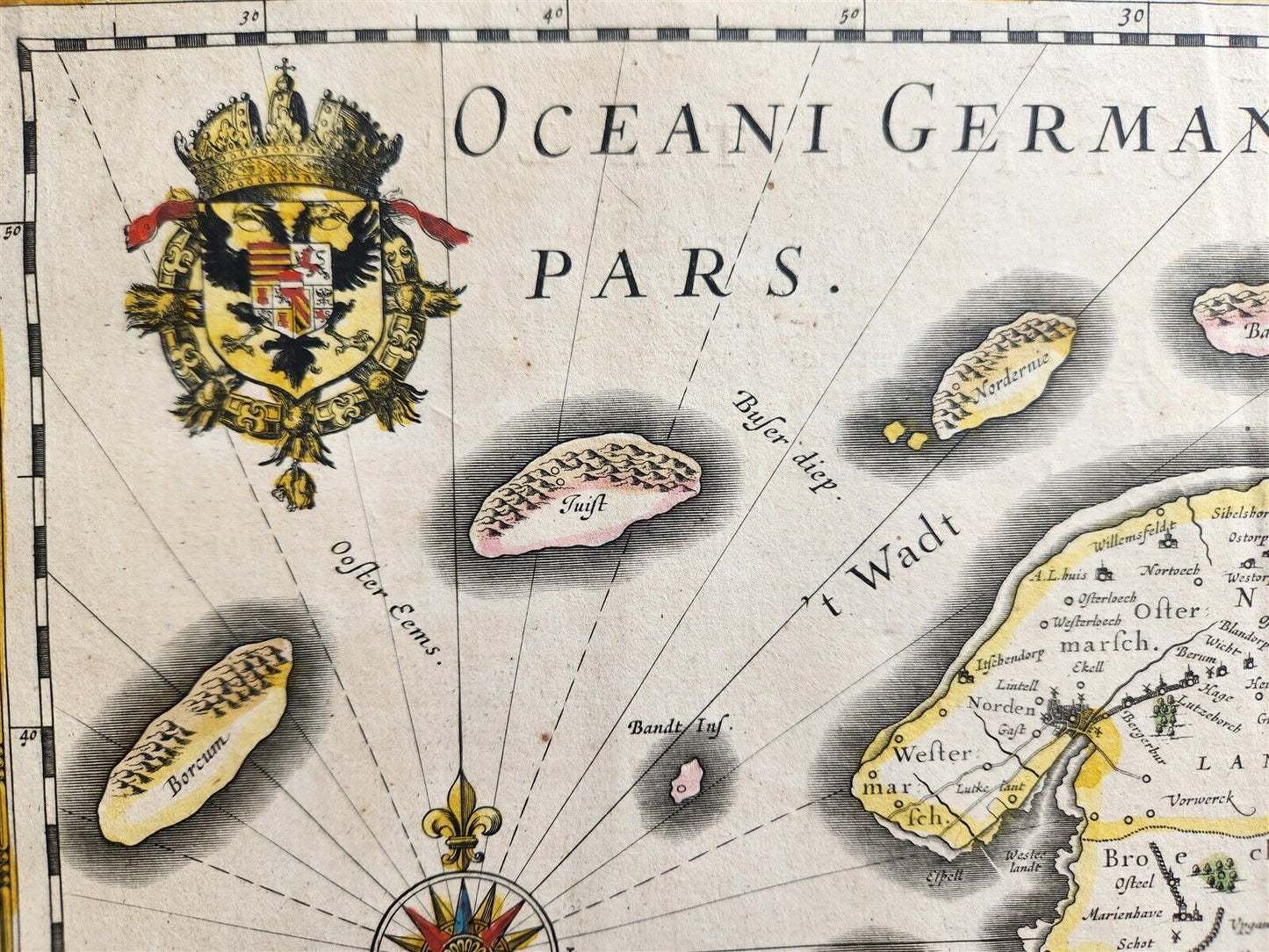 1640 MAP of GERMANY OSTFRIESLAND by WILLEM BLAEU antique AUTHENTIC hand colored