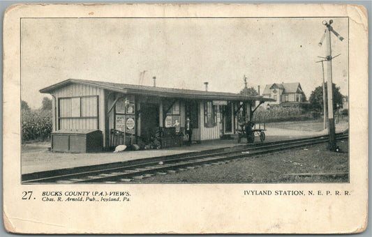 IVYLAND PA BUCKS CO. VIEWS ARNOLD BROTHERS RAILROAD STATION ANTIQUE POSTCARD #27