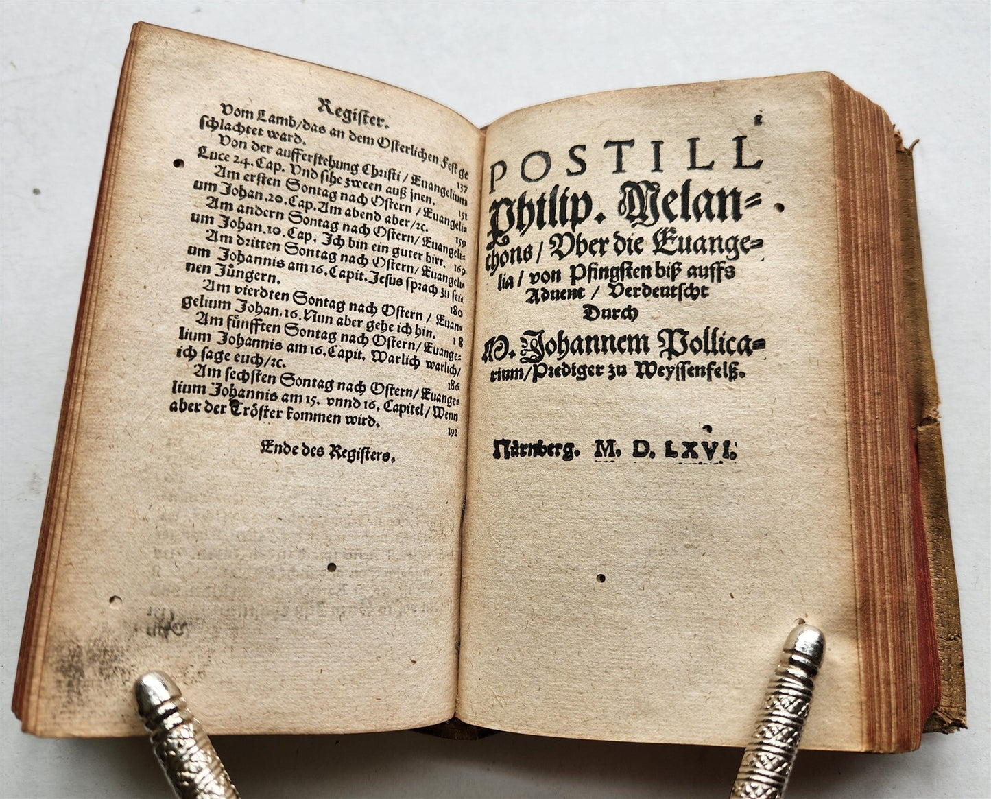 1566 MELANCHTHON Philippe Postill uber die Evangelia ANTIQUE pigskin ILLUSTRATED