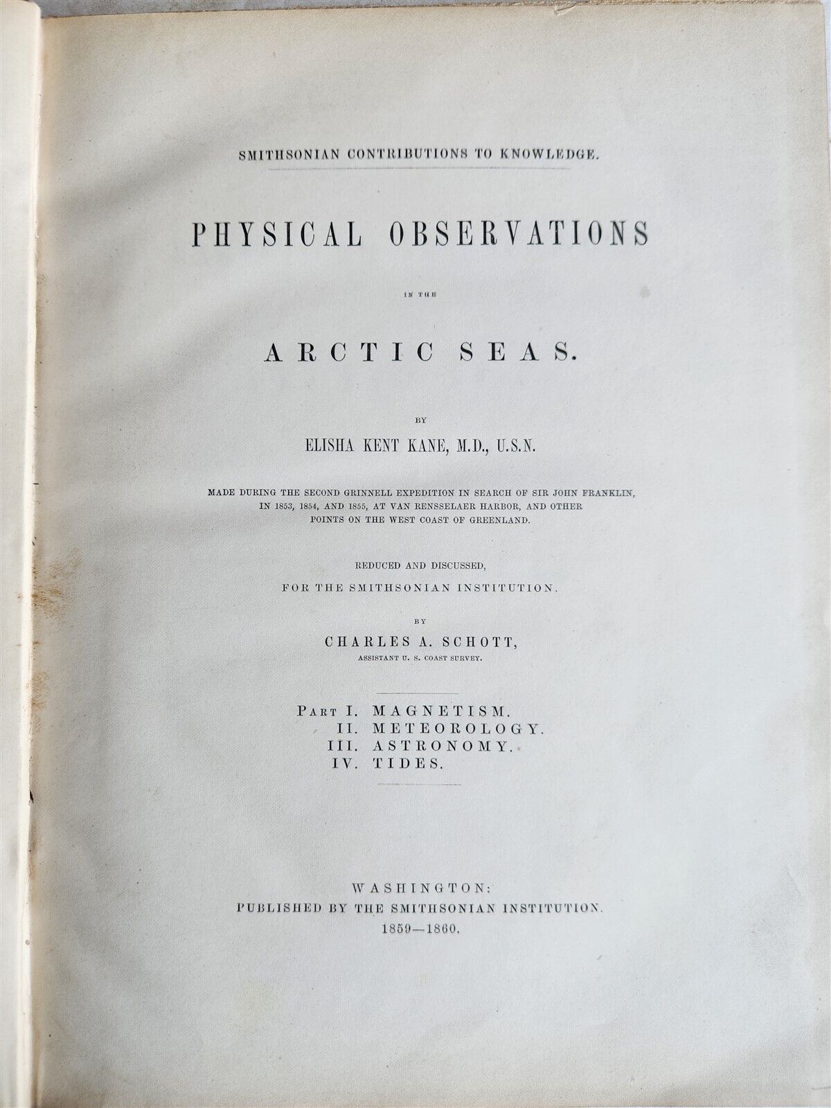 1860 MAGNETICAL OBSERVATIONS IN THE ARCTIC SEAS Antique by E. Kane & C. Schott