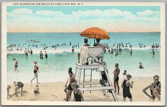 CAPE MAY NJ LIFE GUARDS on the BEACH ANTIQUE POSTCARD