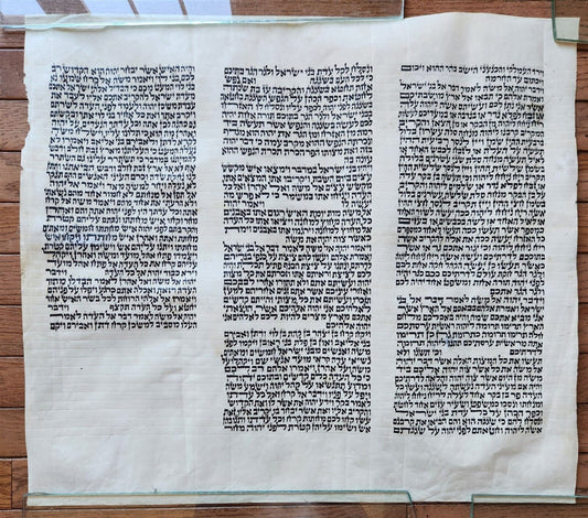 TORAH SCROLL FRAGMENT MANUSCRIPT on VELLUM antique BIBLE NUMBERS 14:45-16:25