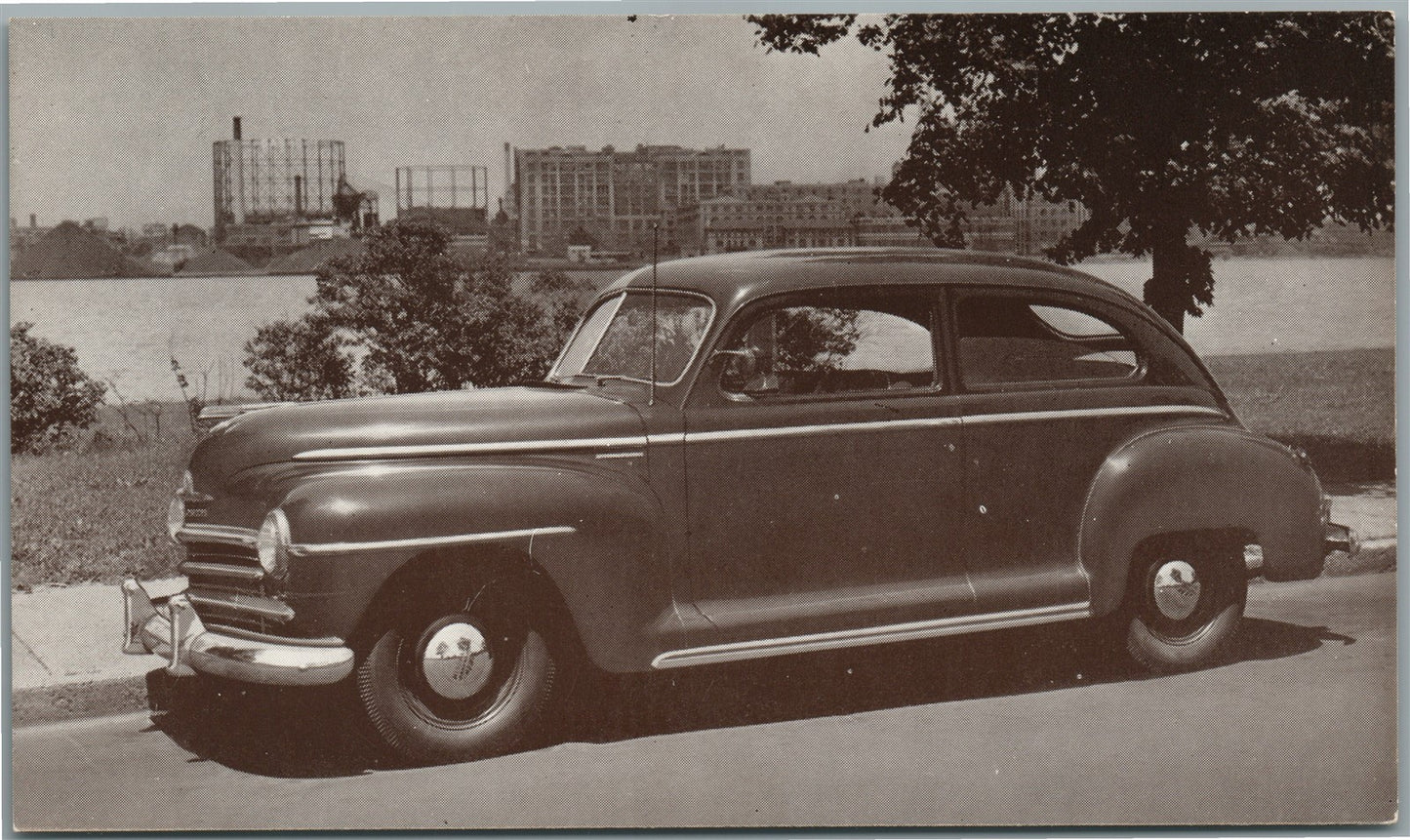 1948 PLYMOUTH 2 DOOR SEDAN VINTAGE POSTCARD