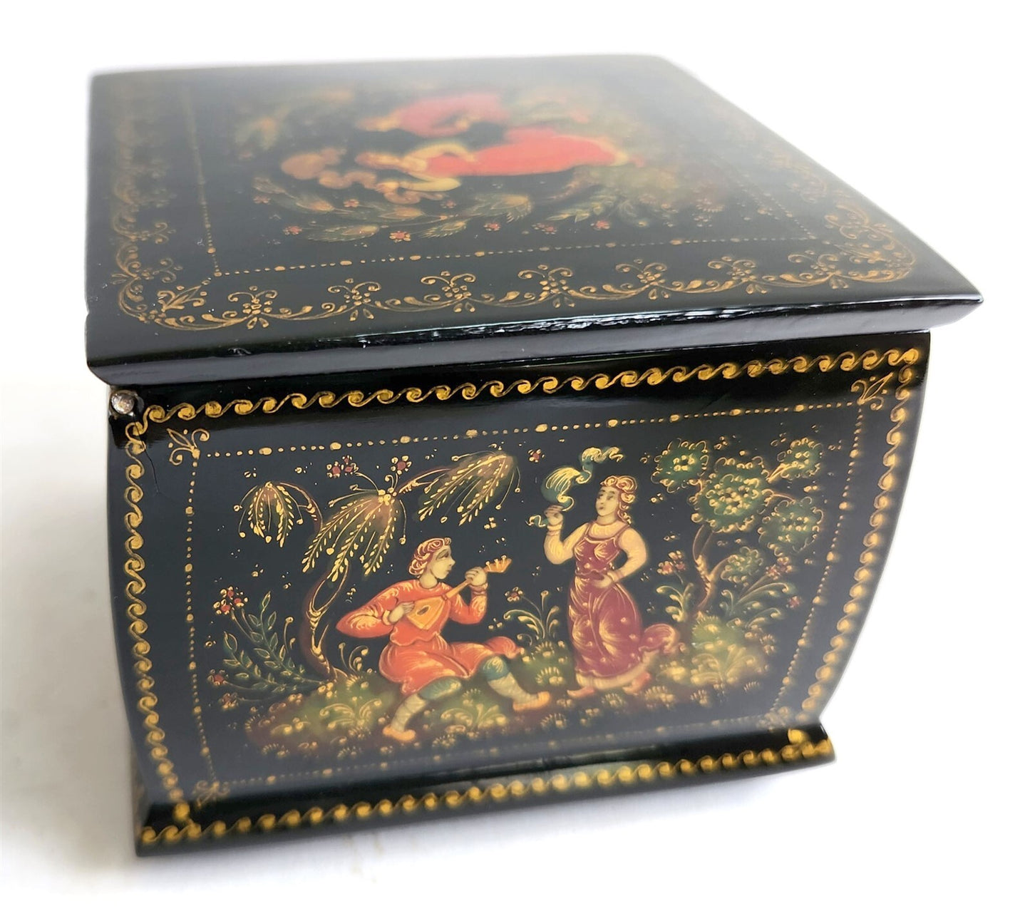 RUSSIAN PALEKH SCHOOL 5 SIDED VINTAGE LACQUER BOX ARTIST SIGNED