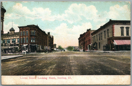 STERLING IL LOCUST STREET ANTIQUE POSTCARD
