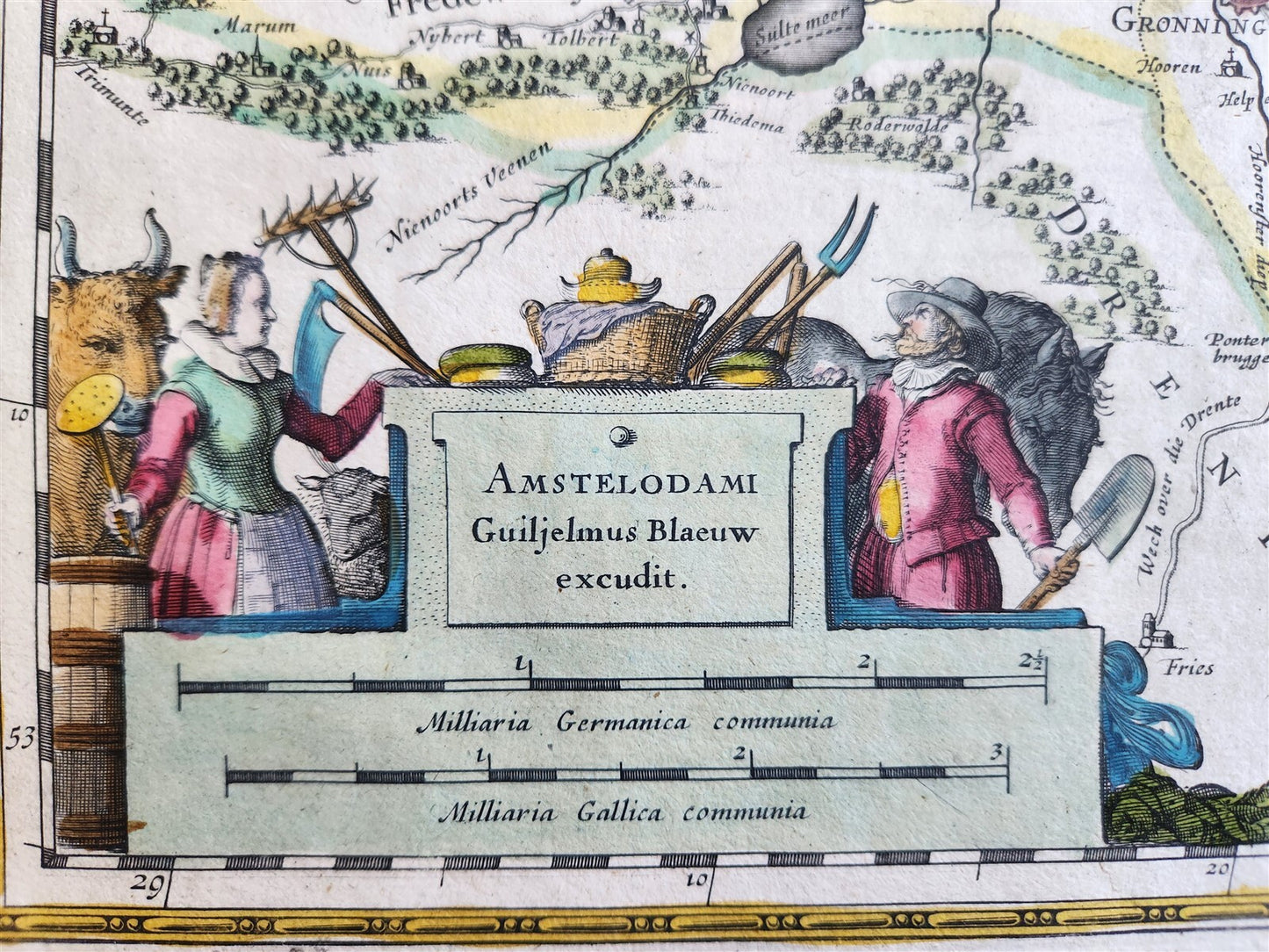 1640 FRIESLAND GRONINGEN NETHERLANDS MAP by WILLEM BLAEU antique AUTHENTIC