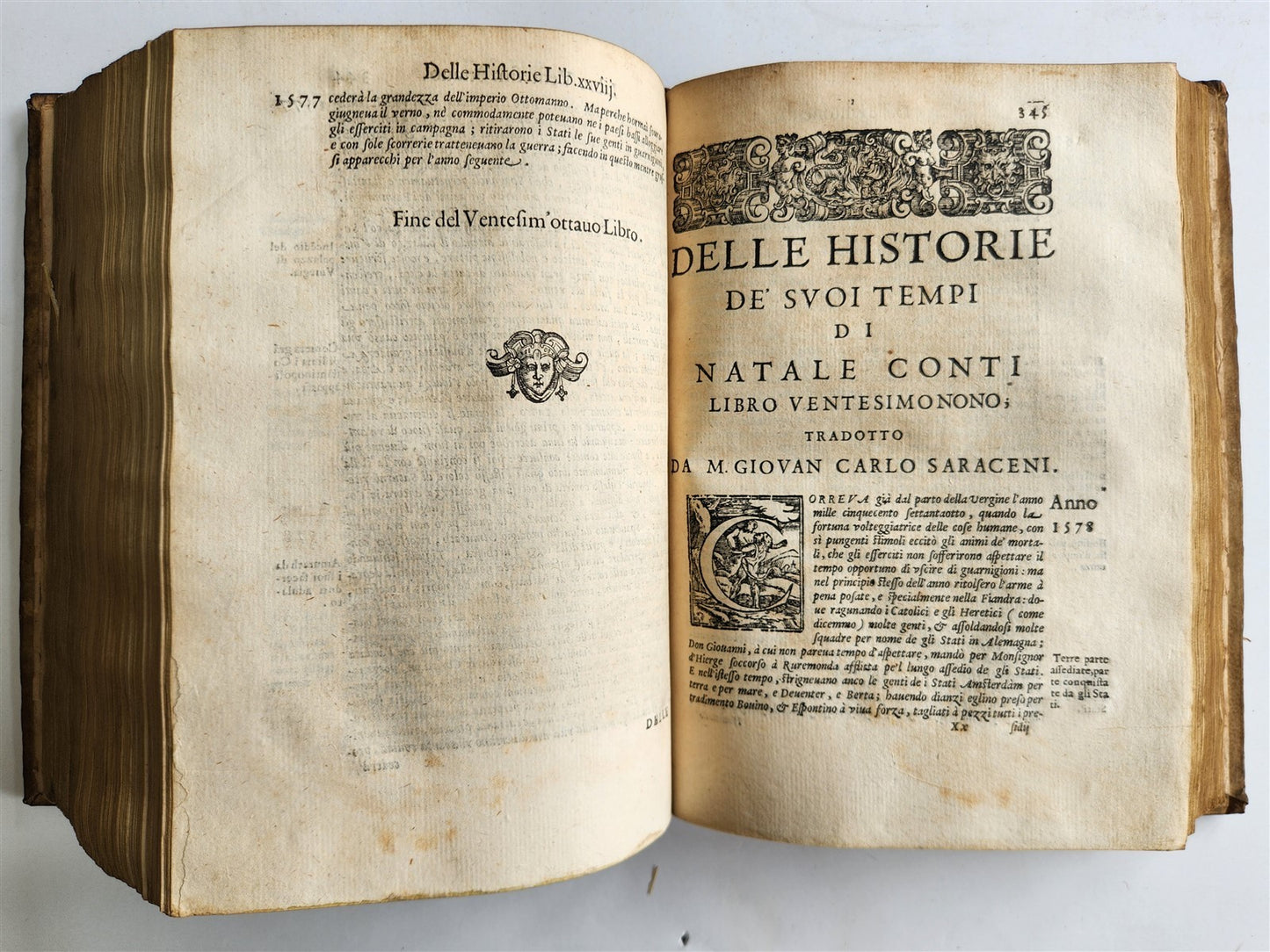 1589 HISTORY of ITALY by NATALE CONTI 2 VOLS antique VELLUM BOUND 16th CENTURY