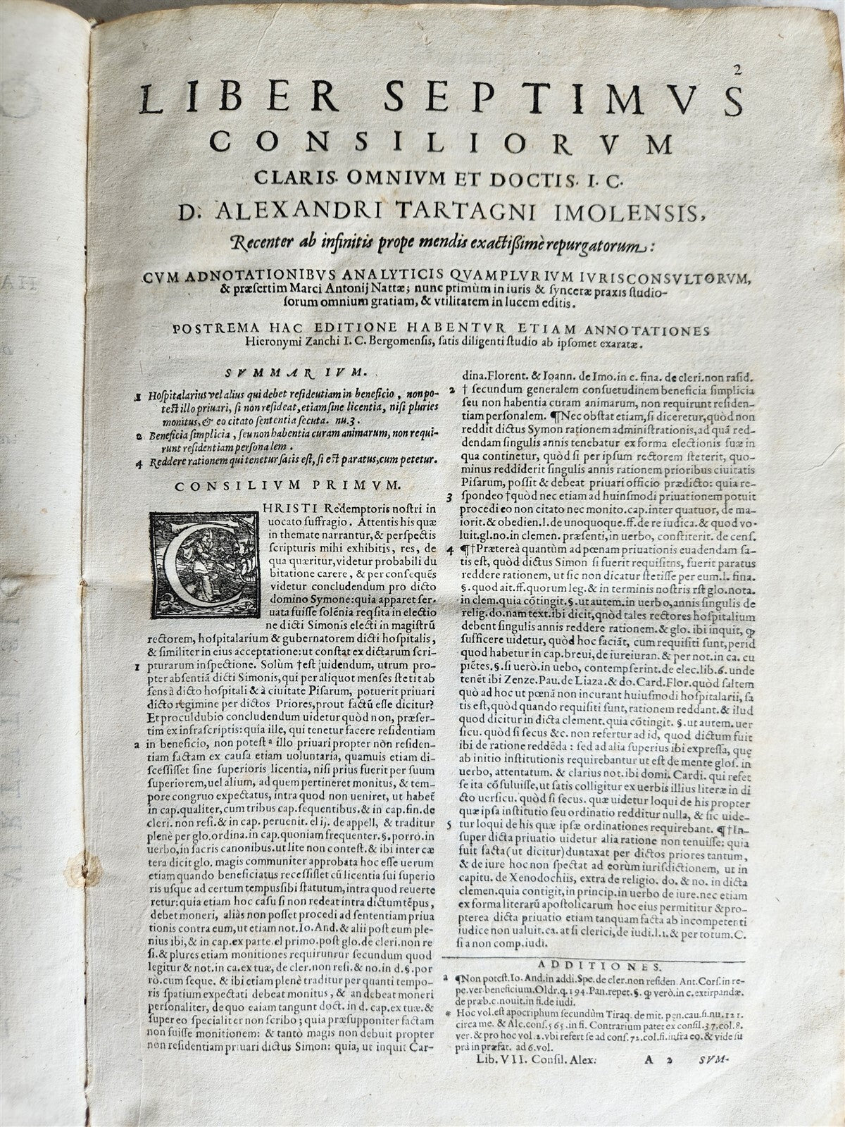 1584 LAW BOOK by Alessandro Tartagni antique VELLUM FOLIO w/ MANUSCRIPT TITLE