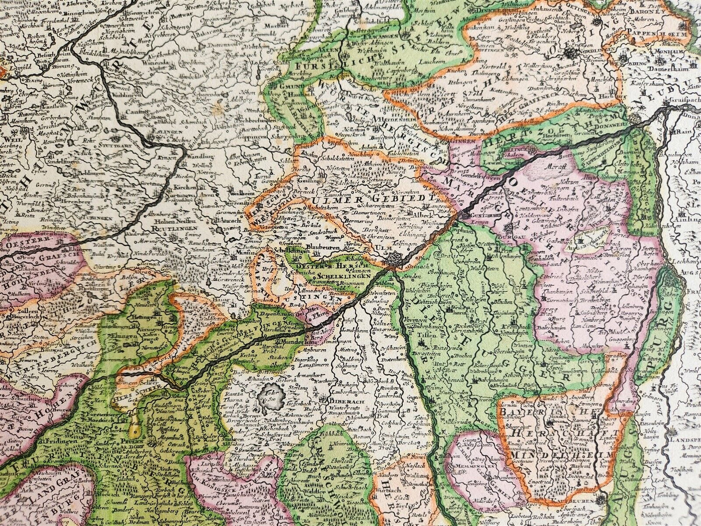 1720s MAP of GERMANY SWABIA by J.B.HOMANN antique AUTHENTIC hand colored