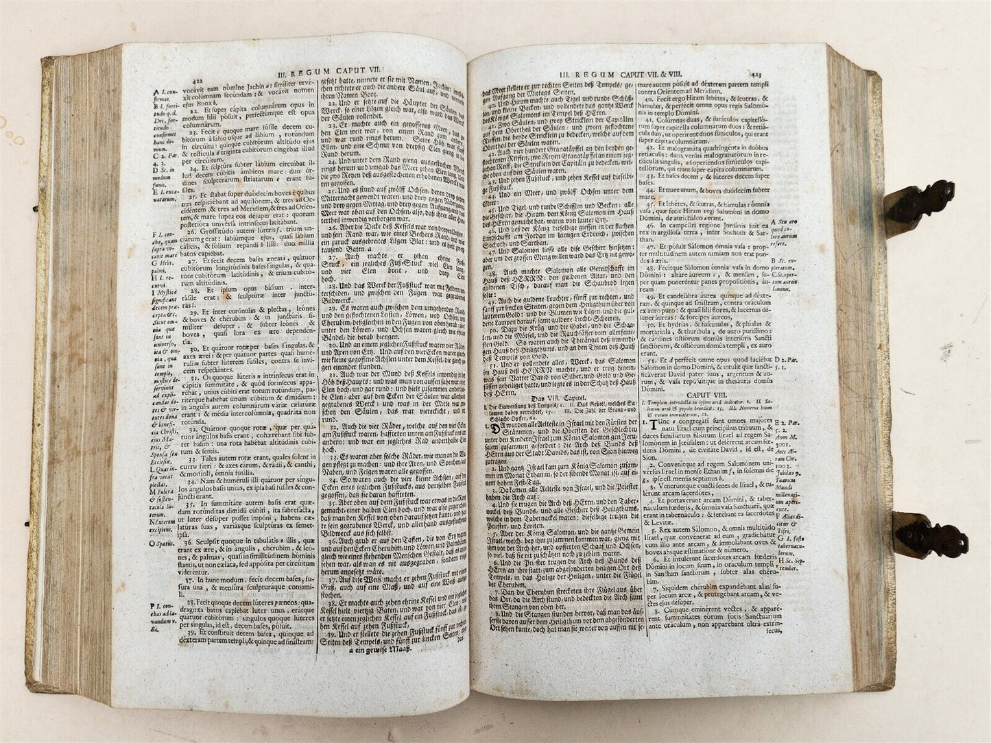 1737 BIBLE in LATIN & GERMAN antique PIGSKIN BOUND FOLIO