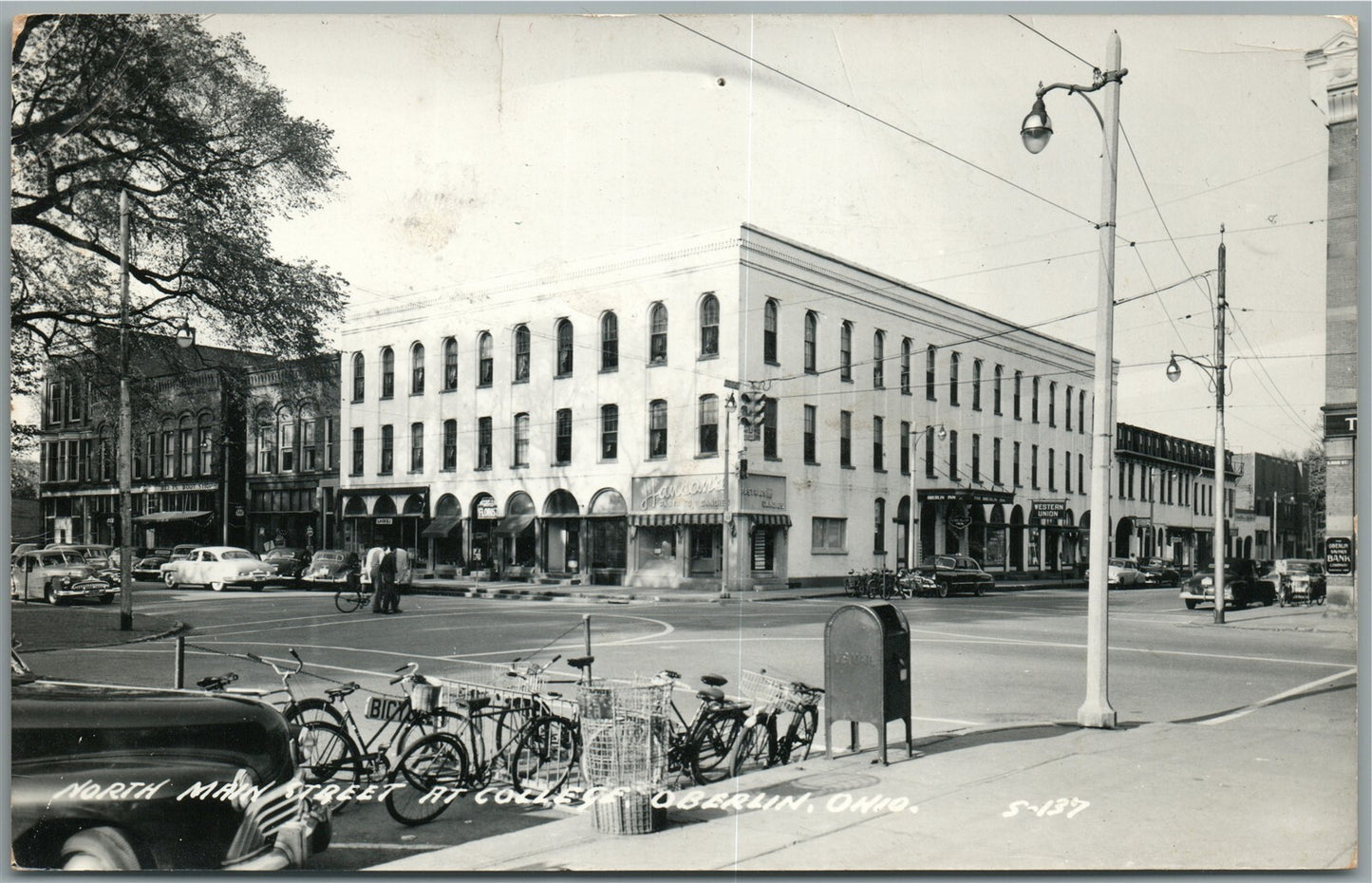 OBERLIN OH NORTH MAIN STREET VINTAGE REAL PHOTO POSTCARD RPPC