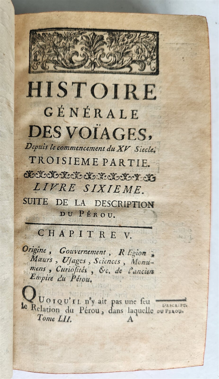 1757 HISTOIRE des VOYAGES antique Vol.52 PERU INCAS TRAVELS illustrated