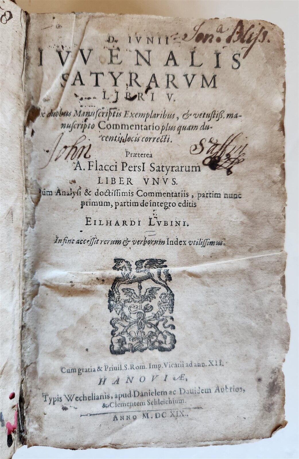 1619 SATYRARUM by Juvenalis & Persius Flaccus antique in LATIN
