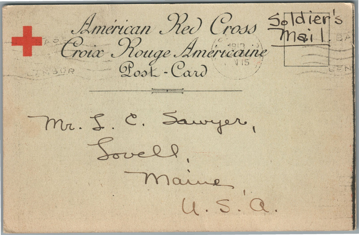 AMERICAN RED CROSS 1919 WWI ERA ANTIQUE POSTCARD