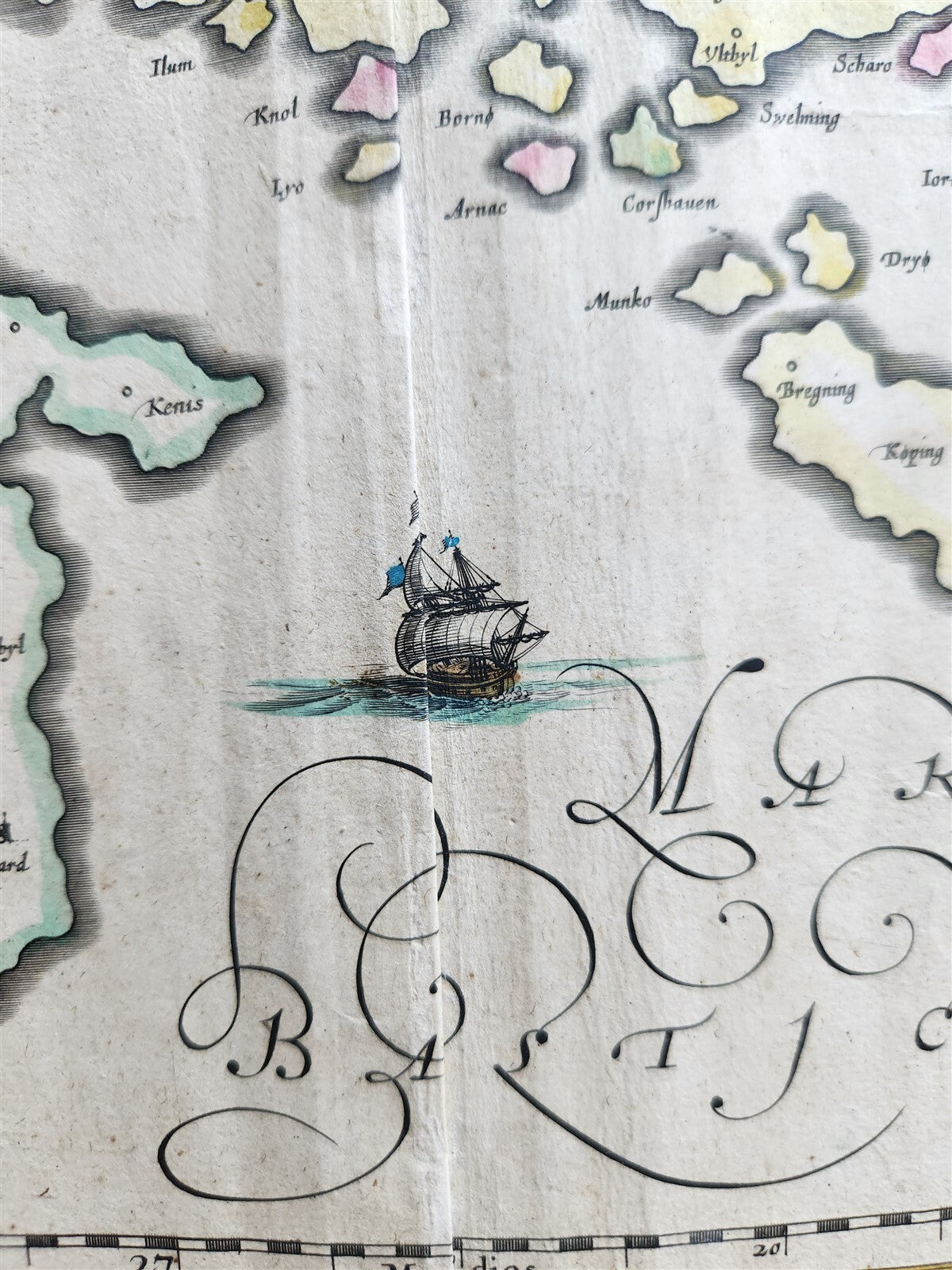 1640 DENMARK FUN FUNEN MAP by WILLEM BLAEU antique AUTHENTIC