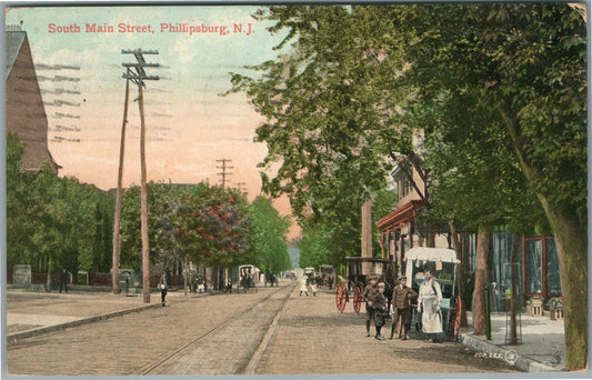 PHILLIPSBURG NJ SOUTH MAIN STREET 1909 ANTIQUE POSTCARD