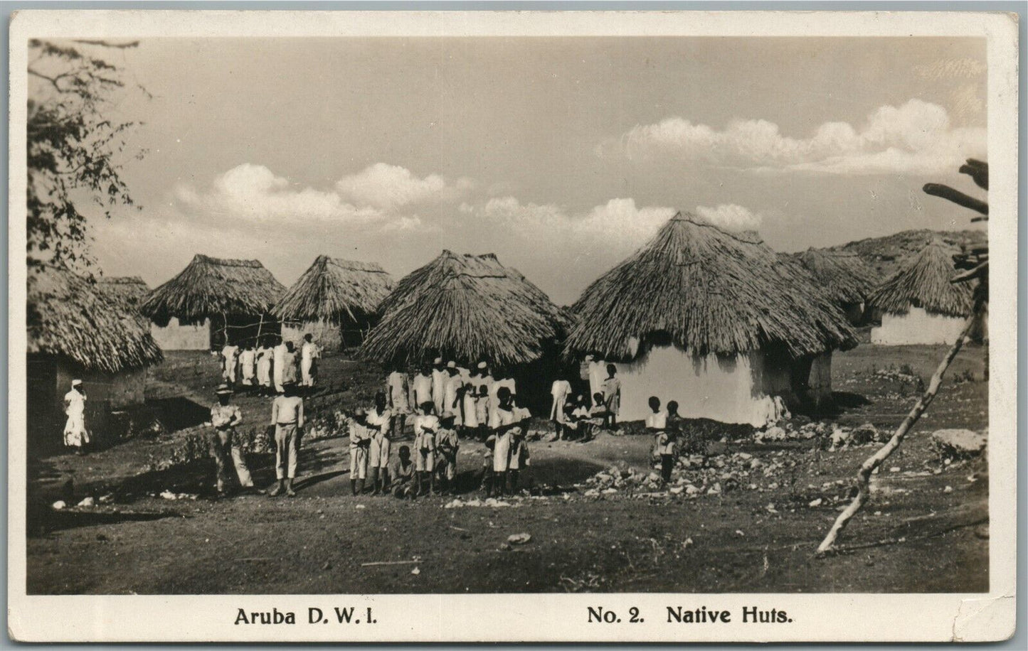 ARUBA D.W.I. NATIVE HUTS ANTIQUE REAL PHOTO POSTCARD RPPC