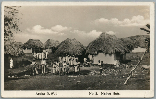 ARUBA D.W.I. NATIVE HUTS ANTIQUE REAL PHOTO POSTCARD RPPC