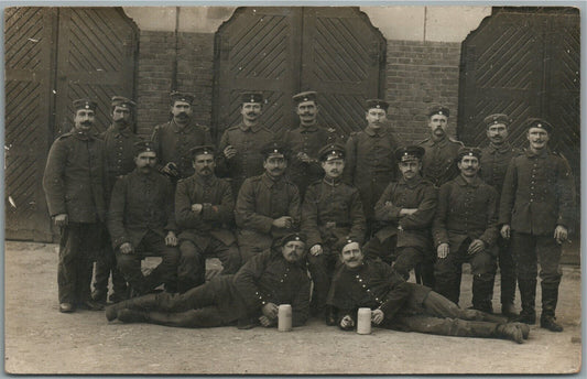 GERMAN SOLDIERS w/ BEER STEINS WWI ERA MILITARY ANTIQUE REAL PHOTO POSTCARD RPPC
