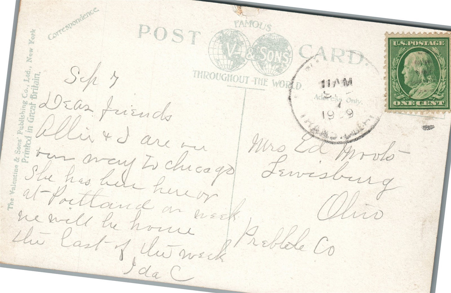 FT. WAYNE IN CALHOUN & WASHINGTON STREETS ANTIQUE POSTCARD