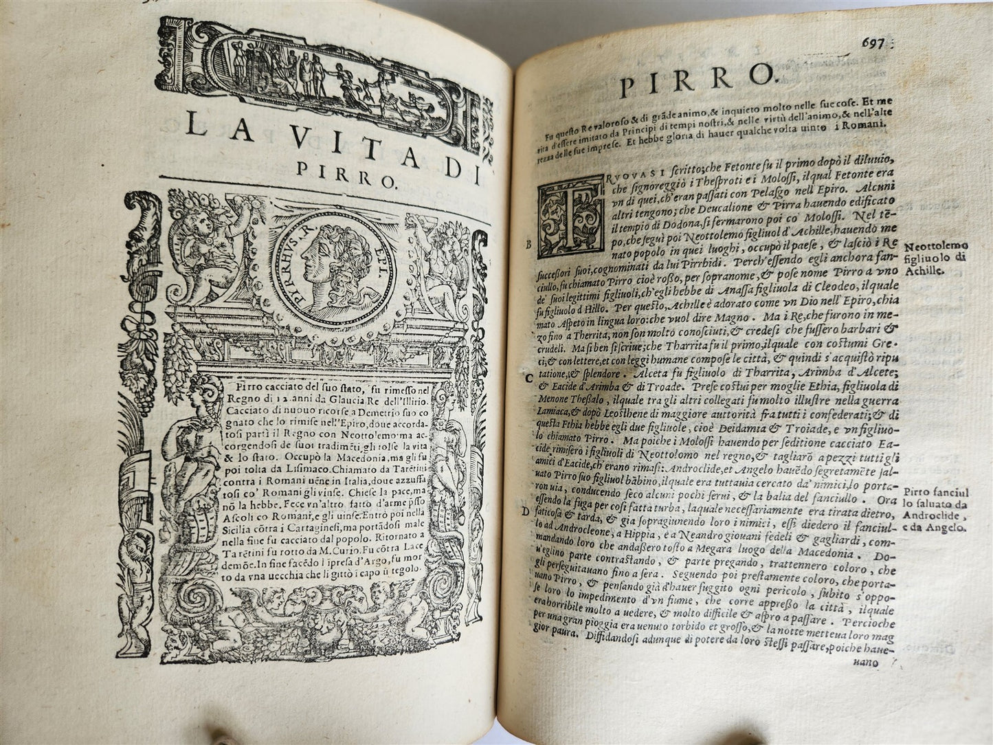 1582 PLUTARCH LIVES of ILLUSTRIOUS GREEK & ROMANS 2 VOLUMES antique ILLUSTRATED