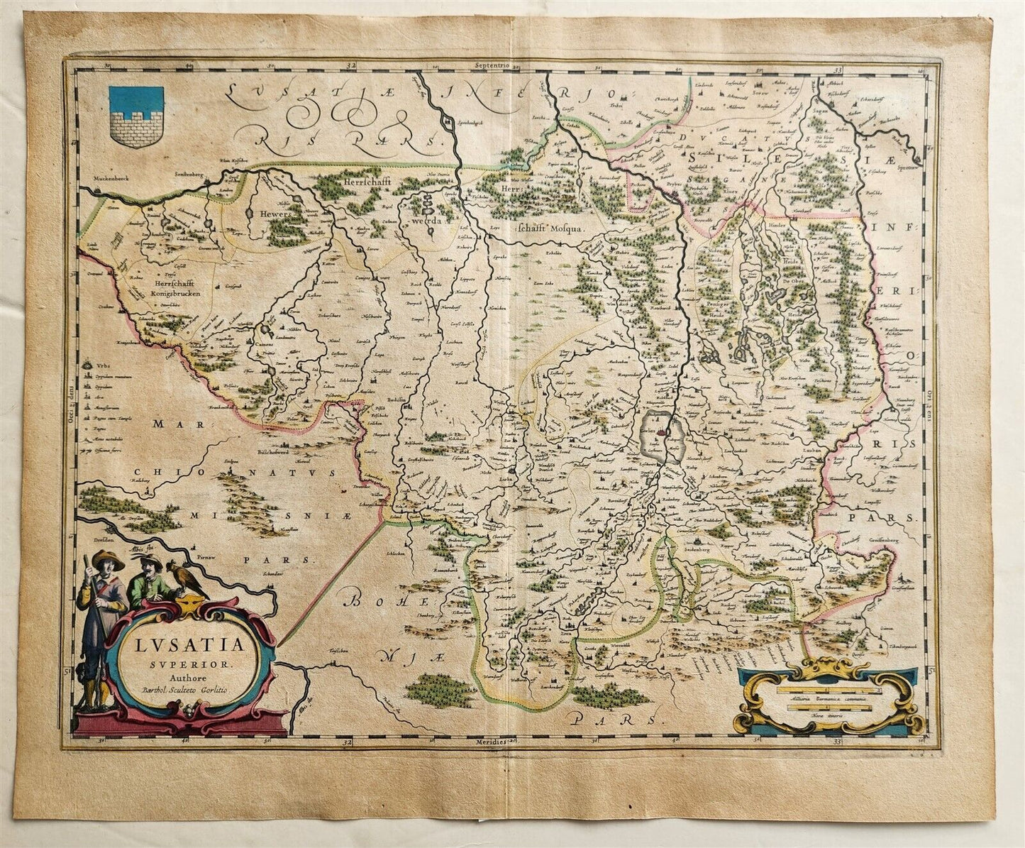 1640 MAP of GERMANY POLAND LUSATIA by WILLEM BLAEU antique AUTHENTIC handcolored