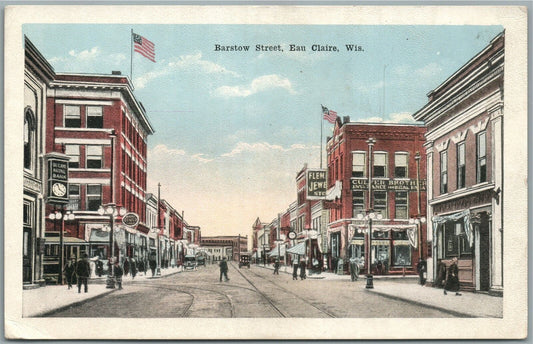 EAU CLAIRE WI BARSTOW STREET ANTIQUE POSTCARD