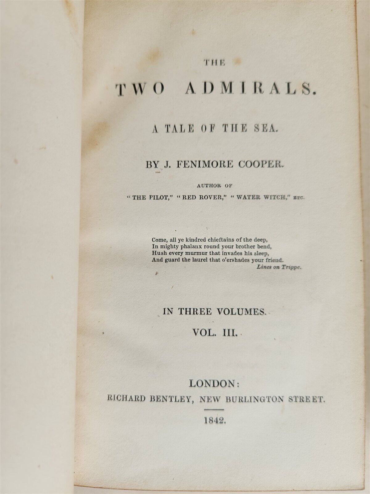 1842 TWO ADMIRALS TALE OF THE SEA by FENIMORE COOPER antique 1st ENGLISH EDITION
