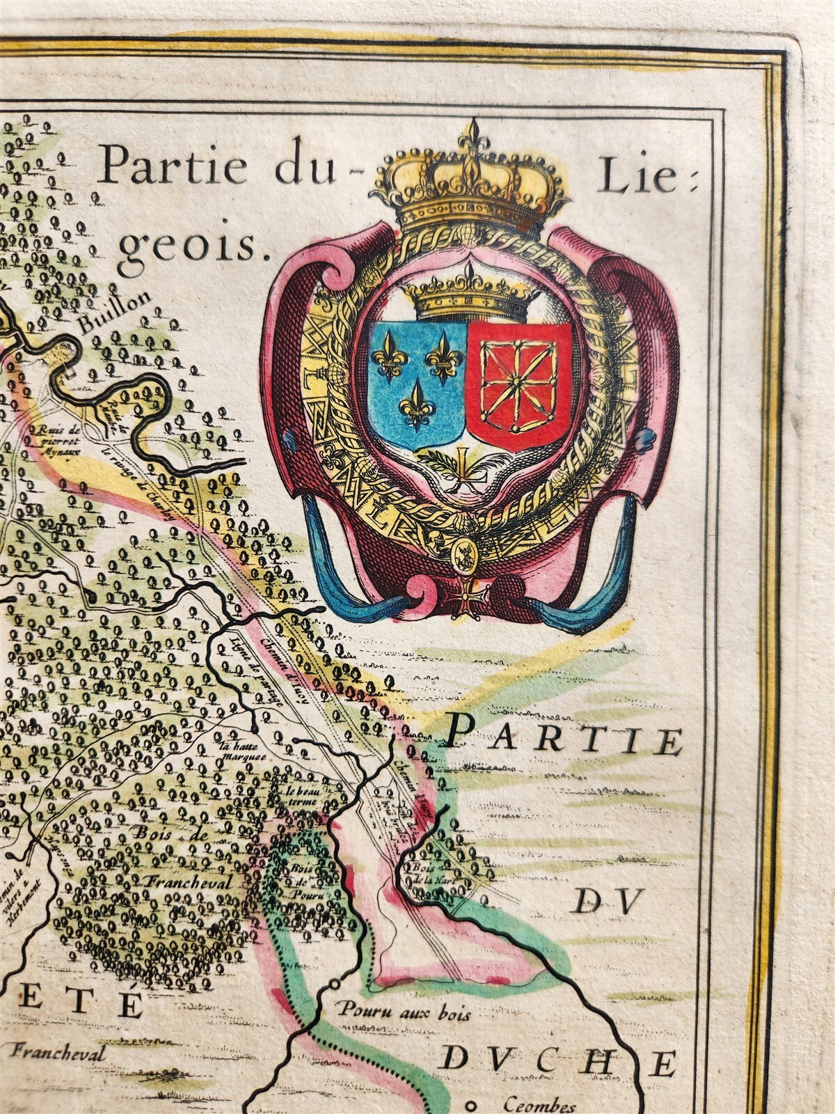 1640 MAP SEDAN et de RAUCOURT FRANCE WILLEM BLAEU antique AUTHENTIC hand colored