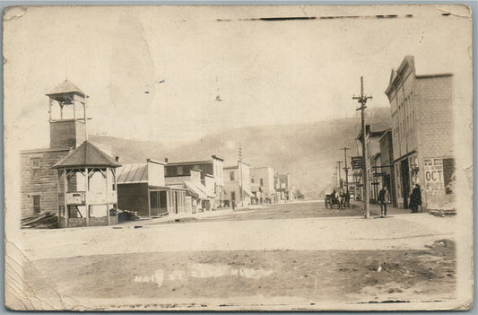 MAIN STREET SCENE ANTIQUE REAL PHOTO POSTCARD RPPC SENT FROM MT.STERLING WI