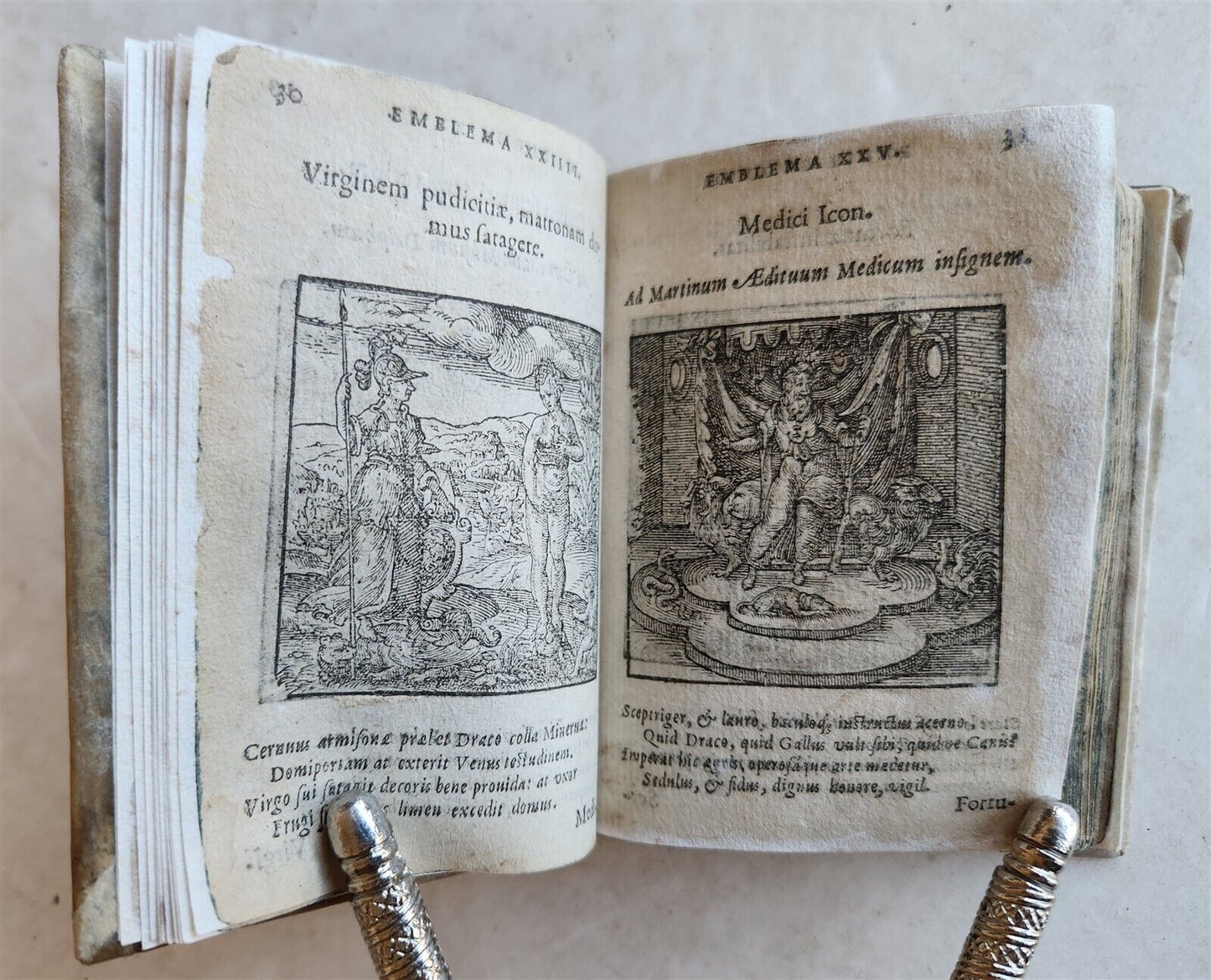 1596-1600 EMBLEMATA antique ILLUSTRATED w/ 270 WOODCUTS PLANTIN VELLUM BINDING