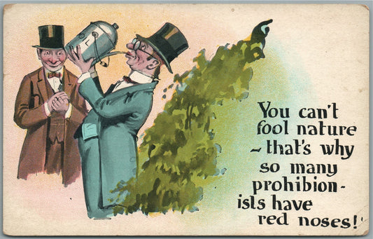 ALCOHOL PROHIBITION ANTIQUE SATIRICAL POSTCARD - YOU CAN'T FOOL NATURE