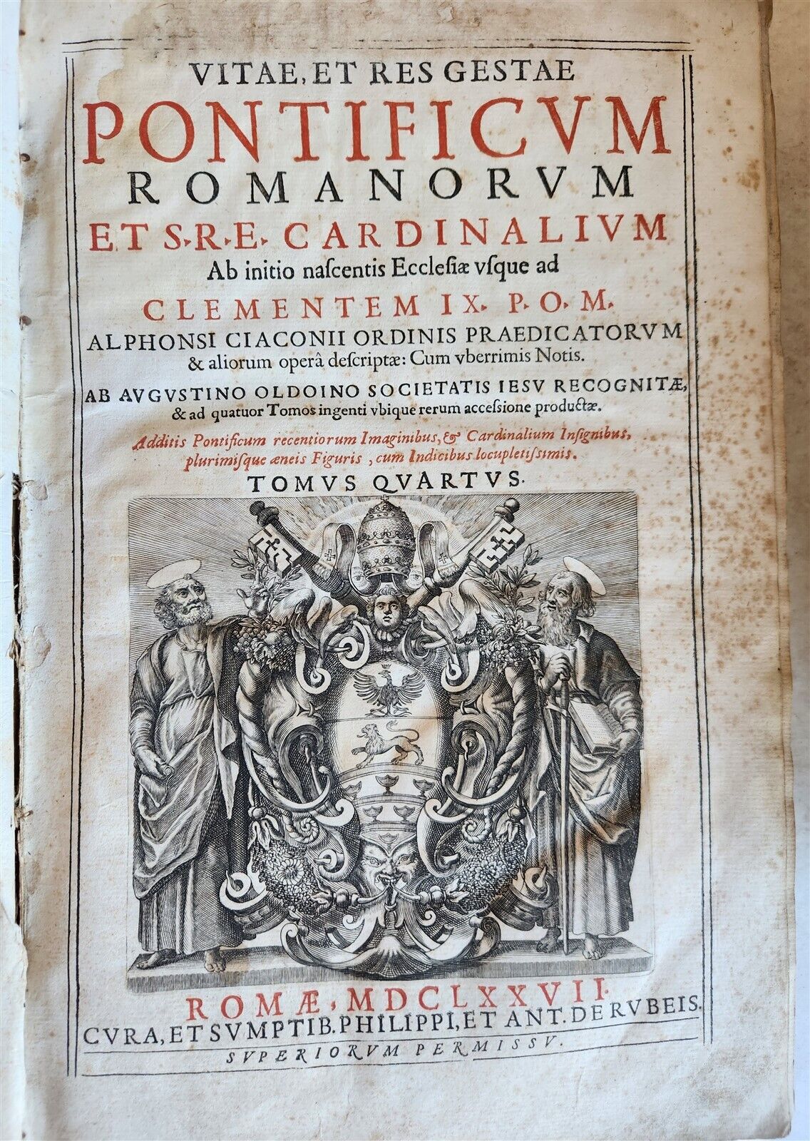 1677 LIVES of ROMAN POPES 4 FOLIO VOLUMES FULLY ILLUSTRATED antique in LATIN