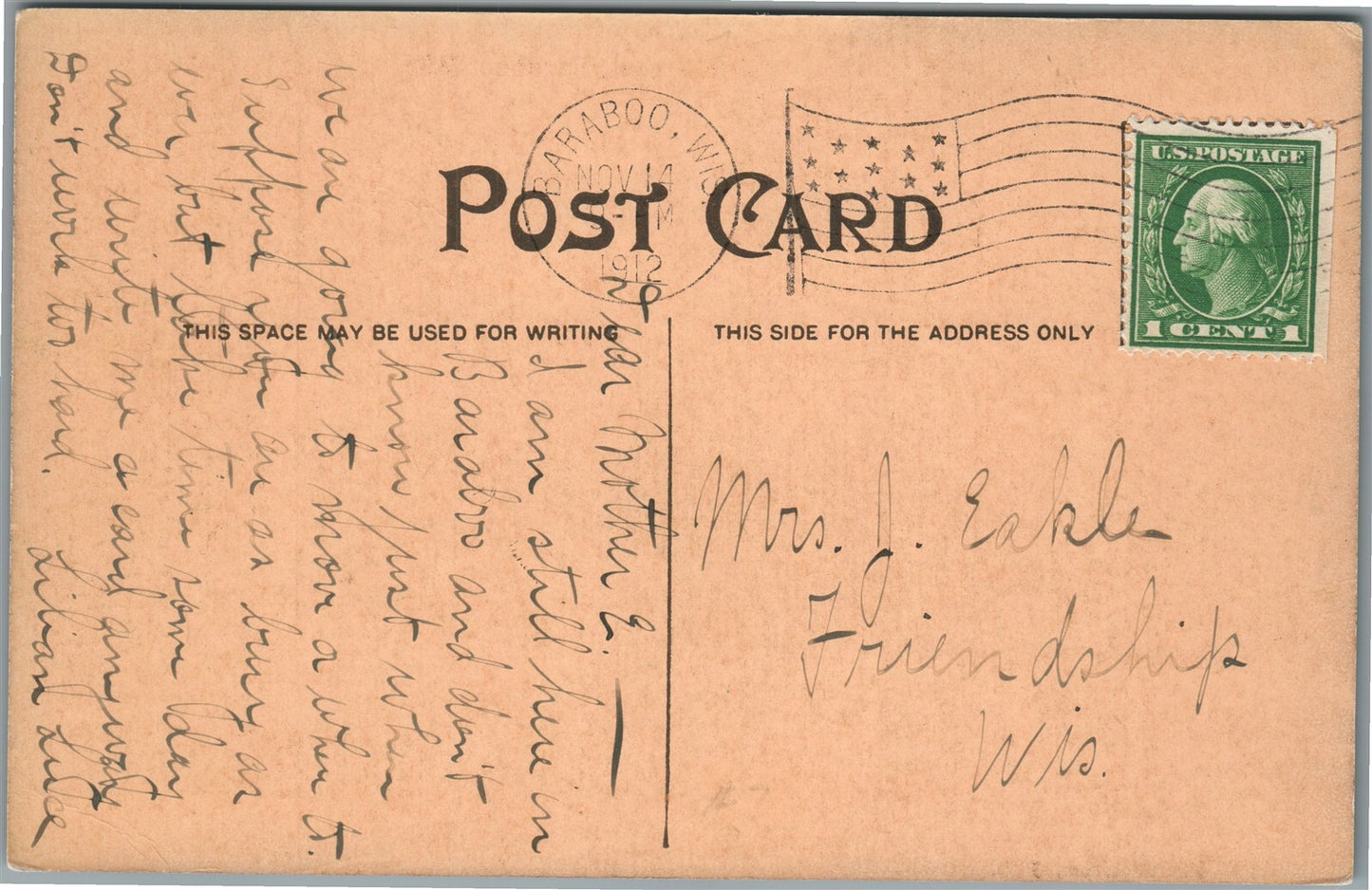 BARABOO WI ASH STREET ANTIQUE POSTCARD