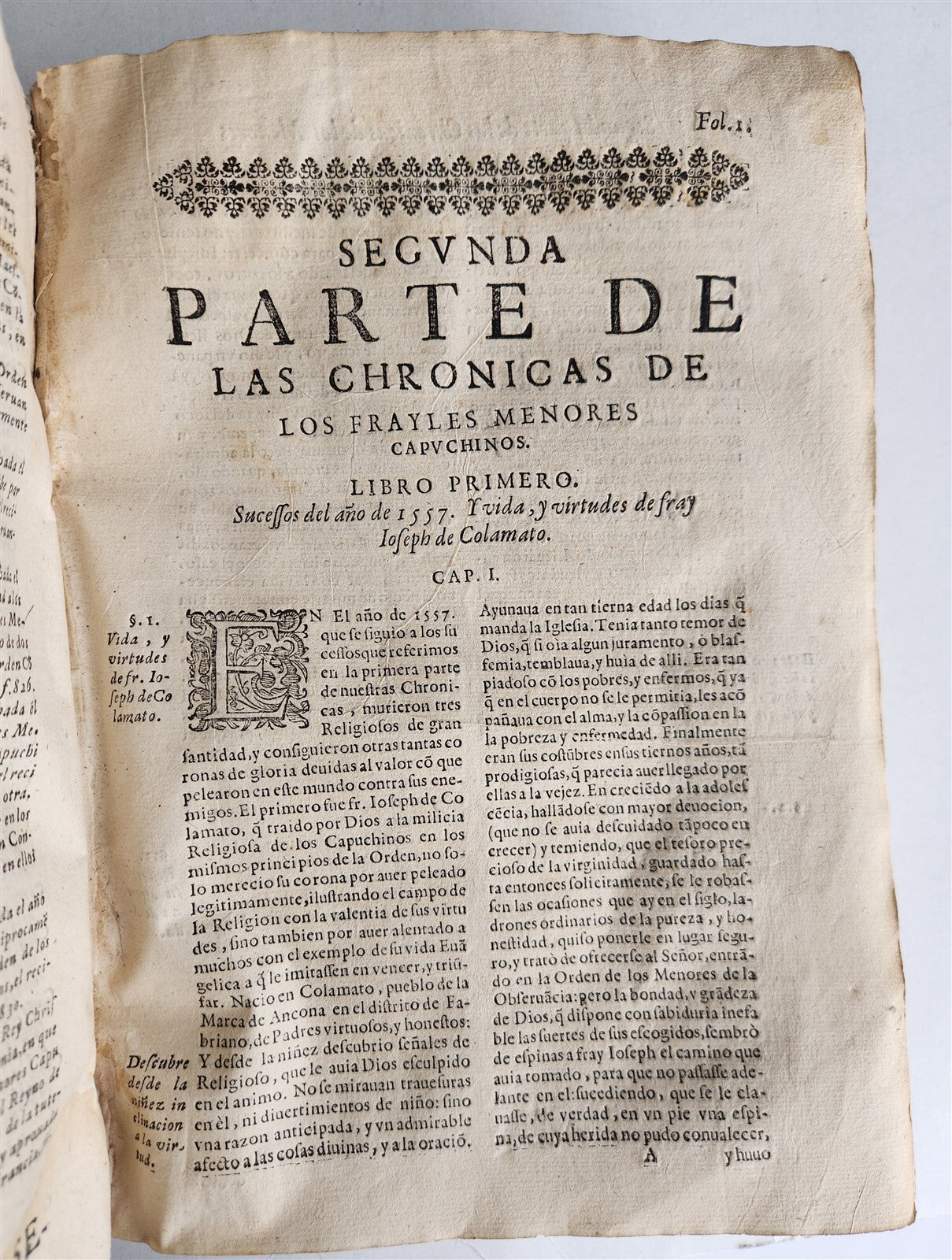 1649 CAPUCHIN ORDER CHRONICLES antique VELLUM BOUND MADRID in SPANISH